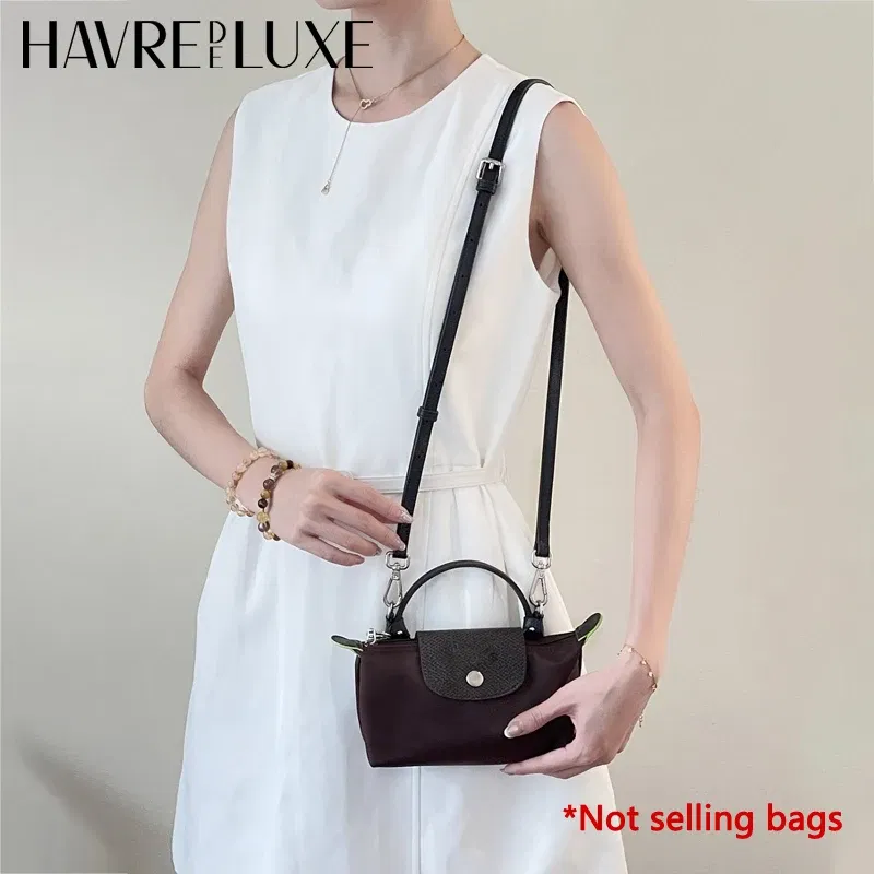 Color: Silver, Size: 3/8" - Cow Leather Replacement Crossbody Bag Strap Fit for Longchamp 2025 Mocha Moka mini shoulder strap without punching modification