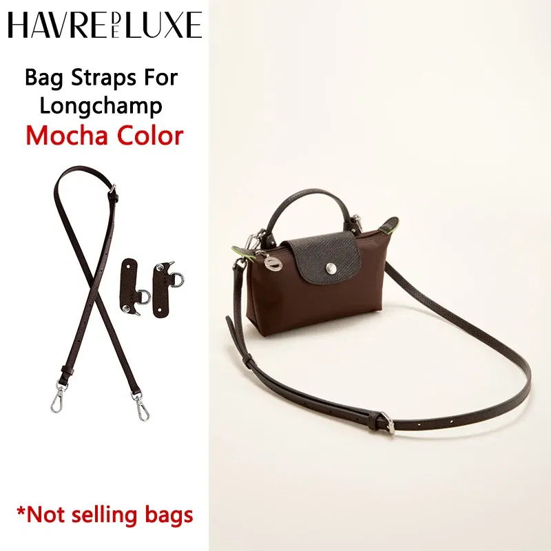 Color: Silver, Size: 3/8" - Cow Leather Replacement Crossbody Bag Strap Fit for Longchamp 2025 Mocha Moka mini shoulder strap without punching modification