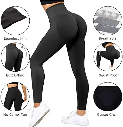 Color: Pink, Size: M - Knitted Seamless Fitness Leggings GYM Pants Women High Waist Push Up Leggings  Tight Peach Buttocks Yoga Pants