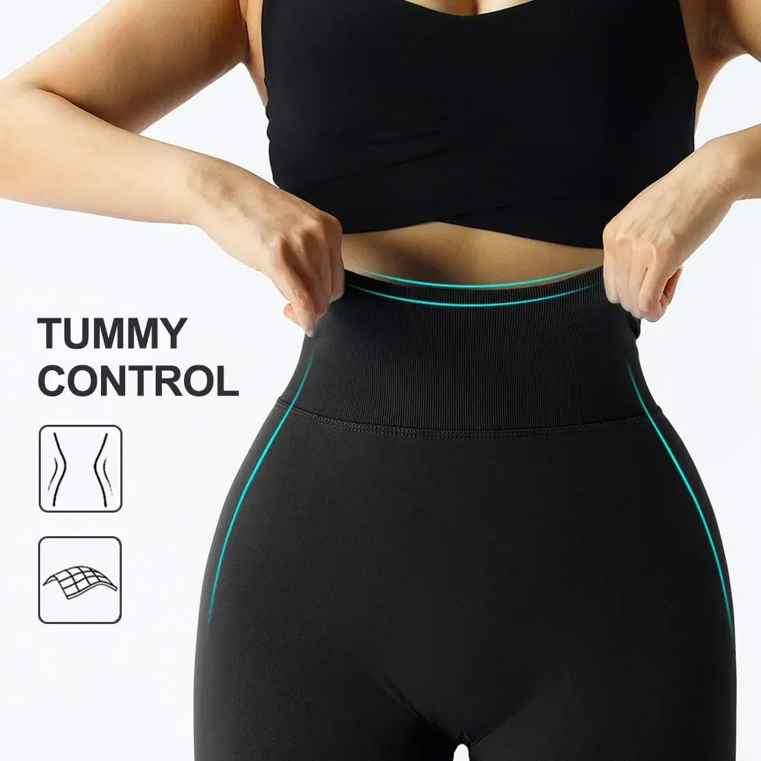 Color: Pink, Size: M - Knitted Seamless Fitness Leggings GYM Pants Women High Waist Push Up Leggings  Tight Peach Buttocks Yoga Pants