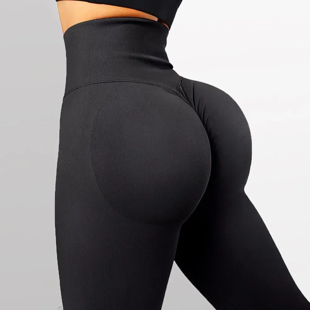 Color: Pink, Size: M - Knitted Seamless Fitness Leggings GYM Pants Women High Waist Push Up Leggings  Tight Peach Buttocks Yoga Pants