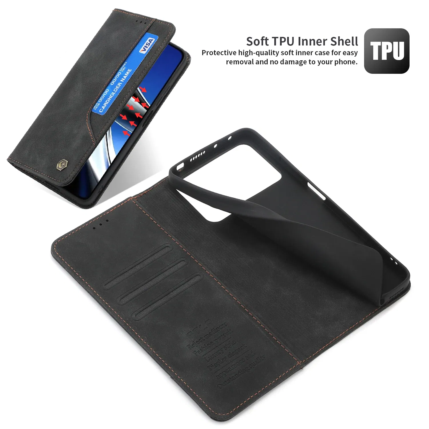 Color: Red, Material: Denim - Flip Leather Case For Xiaomi Mi 13 12T 11T 10T 11 12 Lite Pro 5G Poco F5 X5 Pro M6 M5S M4 F4 F3 X3 X4 GT Magnet Wallet Cover
