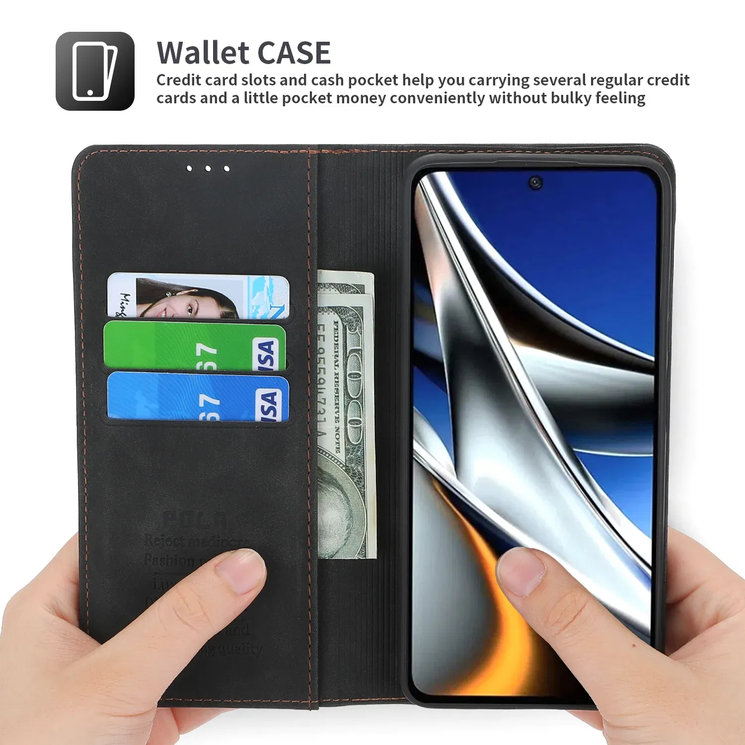 Color: Red, Material: Denim - Flip Leather Case For Xiaomi Mi 13 12T 11T 10T 11 12 Lite Pro 5G Poco F5 X5 Pro M6 M5S M4 F4 F3 X3 X4 GT Magnet Wallet Cover