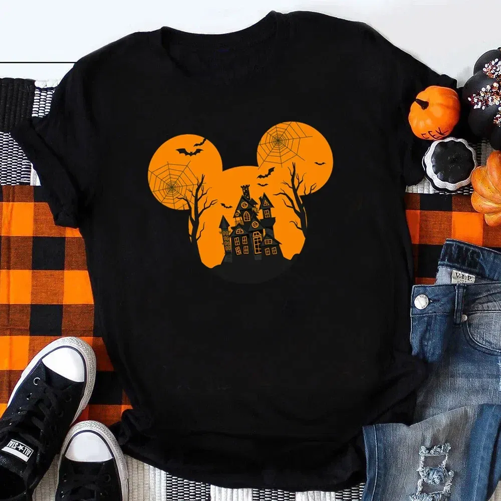 Color: black, Kid Size: 4T - Funny Mickey Minnie Mummy Print Disney Children Cotton T Shirts Trick Treat Fashion Halloween Cute Kid Clothes Girls Streetwear