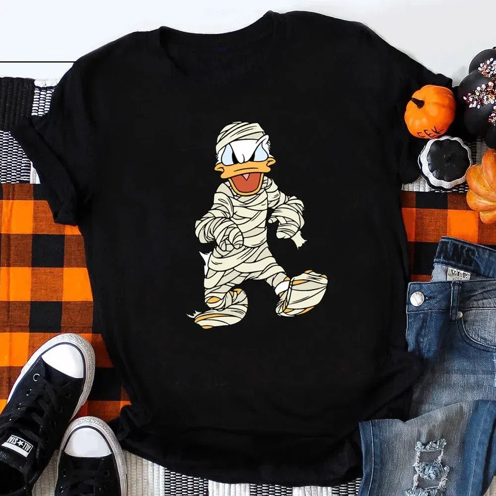 Color: Yellow, Kid Size: 4 - Funny Mickey Minnie Mummy Print Disney Children Cotton T Shirts Trick Treat Fashion Halloween Cute Kid Clothes Girls Streetwear