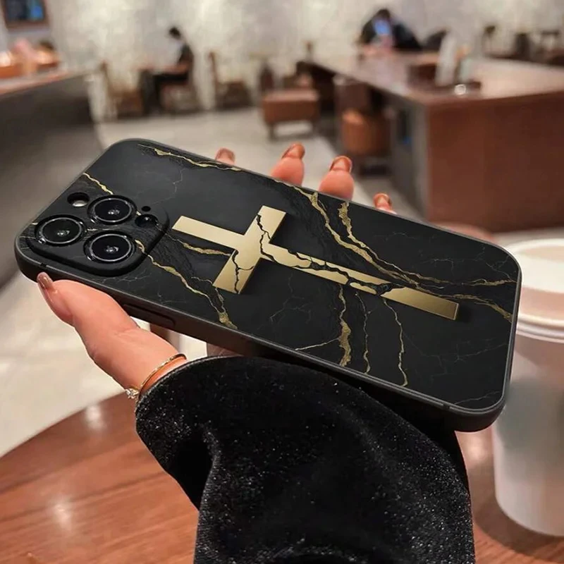 Color: black, Compatible-Phone Models: For iPhone 15 Pro Max - Jesus Cross Painted Phone Case For iPhone 16 15 14 13 12 11 Pro Max XS X XR 7 8 Plus Mini SE 2020 2022
