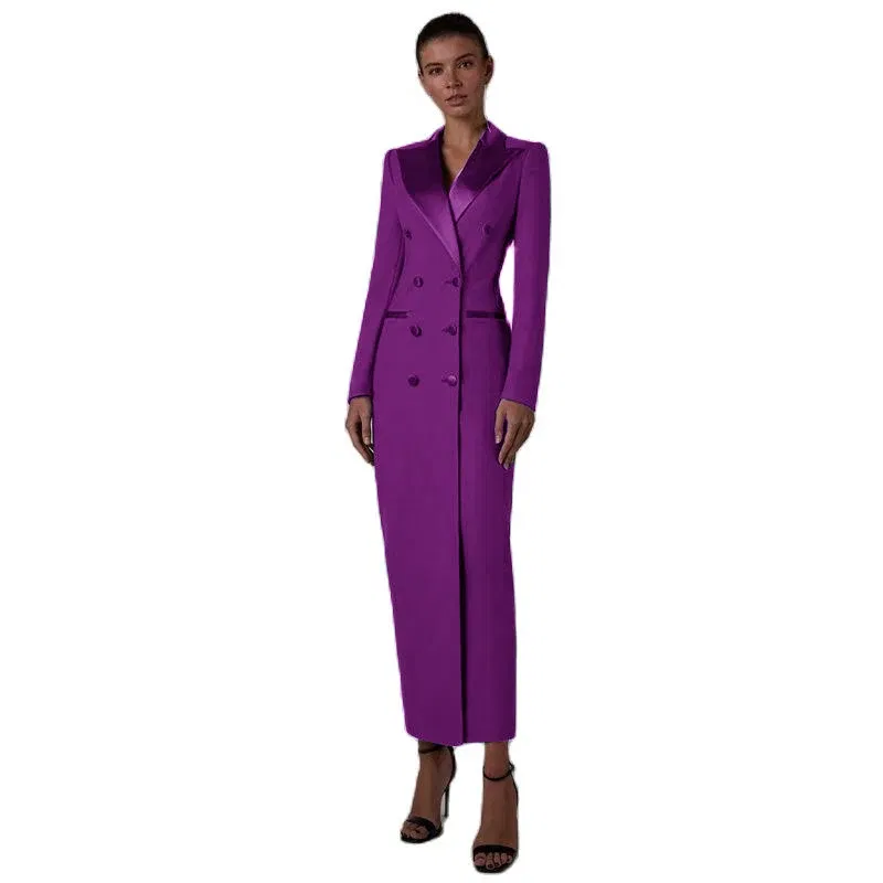 Color: PURPLE, Size: 4XL - Women's Suit Long Jacket One Piece Blazer Double Breasted Formal Tuxedo Party Dress кос?‚юм ?¶?µнский