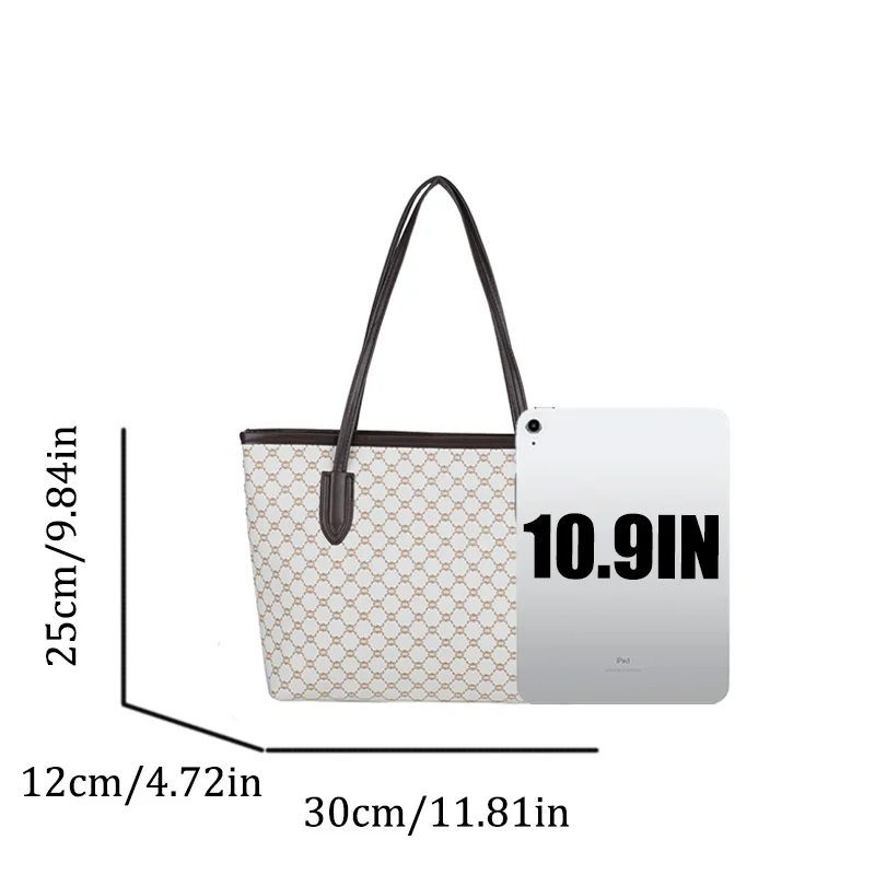 Color: Khaki - Fashion Women's Tote Bag Large Capacity Textile Printed Shoulder Bag,Lightweight&Durable with Smooth Zipper for Travel/Daily Use