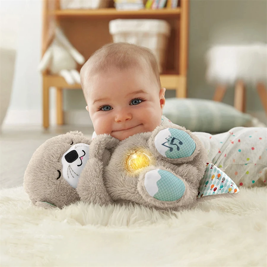 Color: Pink - Breathing Bear Baby Soothing Otter Plush Doll Toy Baby Kids Soothing Music Baby Sleeping Companion Sound and Light Doll Toy Gift