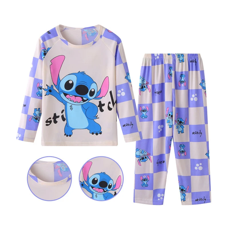 Color: Blue, Kid Size: 18m - New Pajama Boys Girls Pajamas Stitch Clothing Sets Kids Long Sleeve +Pant 2Piece Children Home Clothing Girl Nightgown