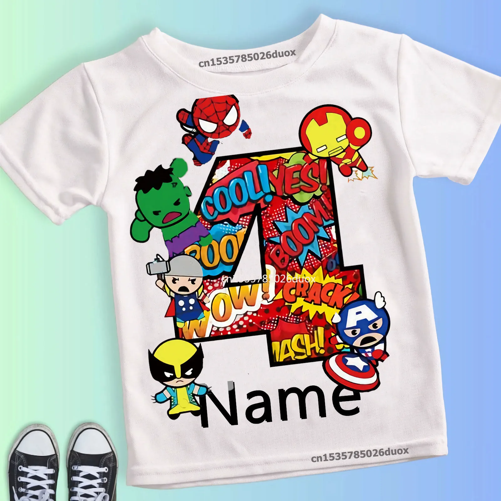 Color: SKY BLUE, Kid Size: 7T - Summer 2024 3 4 5 6 7 8 9 Marvel SuperHero Birthday Girl Short Sleeved T-shirt The Avengers Personalize Name Birthday Boy Shirt