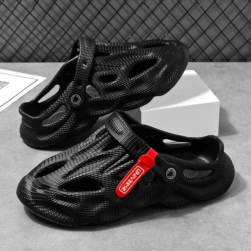 Color: Khaki, Shoe Size: 41 - Summer Men's Clogs Sandals Lightweight Breathable Anti-slip Beach Slippers Men Outdoor Slippers Clogs Anti-slip Beach Slippers