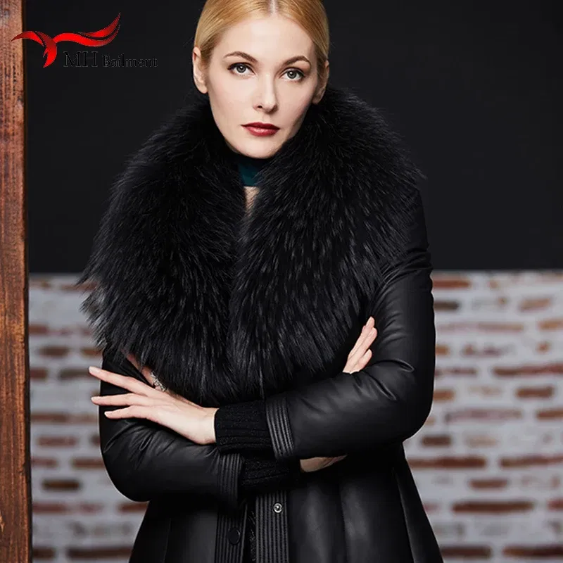 Color: Burgundy, Size: M - Real Raccoon Fur Scarves Woman 100% Pure Natural Raccoon Fur Collar Warm Winter Scarves Red Fox Fur Collar L#1