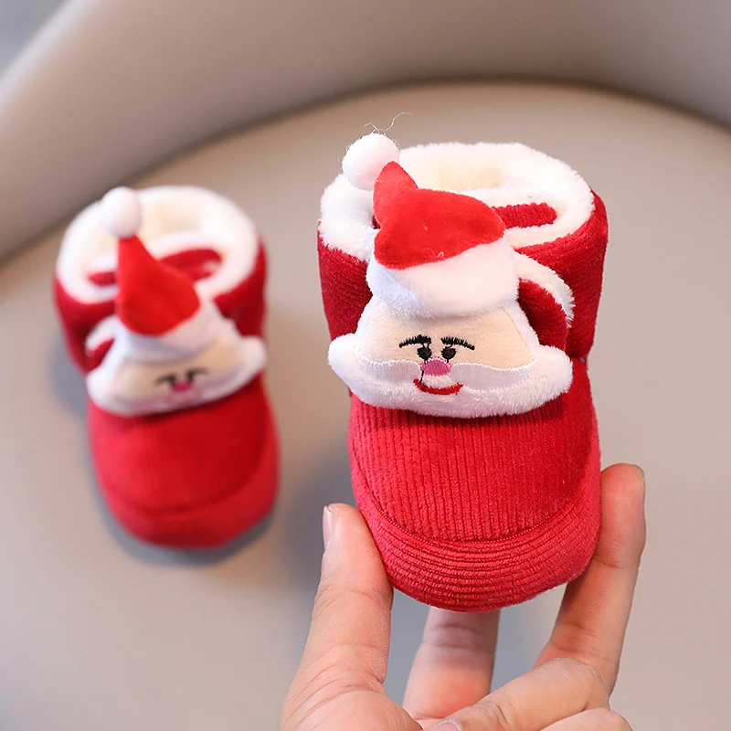 Color: Red, Baby Age: 0-6 Months - Winter New Cute Cartoon Baby Booties Boy Girl Boots Cotton Soft-Sole Non-Slip Warm Toddler First Walkers Infant Crib Shoes