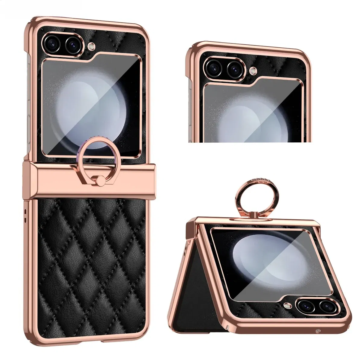 Color: Black, Material: Canvas - For Ring Holder Hinge Protection Leather Case For Samsung Galaxy Z Flip 5 5G Small Fragrant Wind Shockproof Cover for Z Flip5