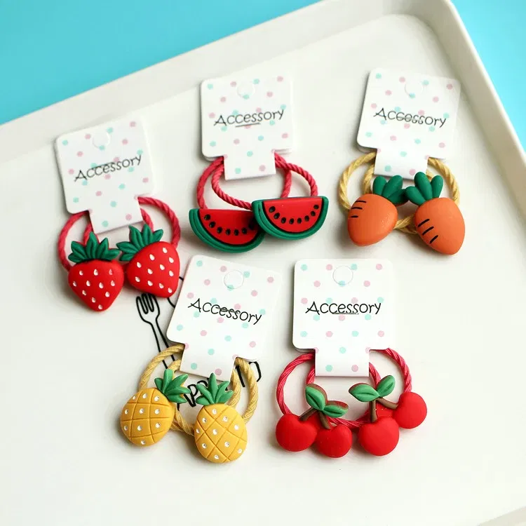 Color: GRAY - 2PCS New Cartoon Cute Cherry Radish Princess Headwear Kids Elastic Hair Bands Children Ropes Girls Accessories Baby Headdress