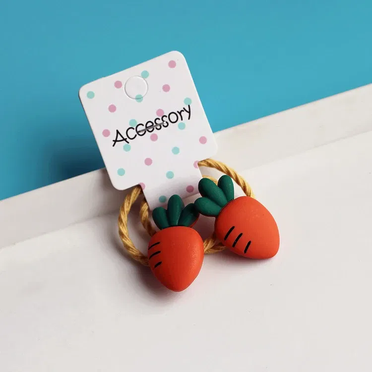 Color: GRAY - 2PCS New Cartoon Cute Cherry Radish Princess Headwear Kids Elastic Hair Bands Children Ropes Girls Accessories Baby Headdress
