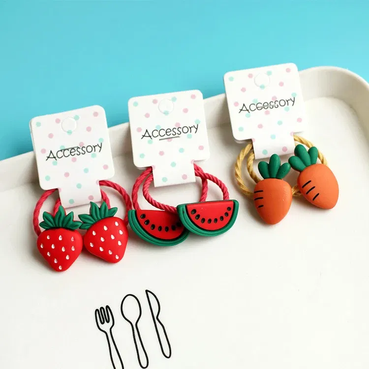 Color: GRAY - 2PCS New Cartoon Cute Cherry Radish Princess Headwear Kids Elastic Hair Bands Children Ropes Girls Accessories Baby Headdress