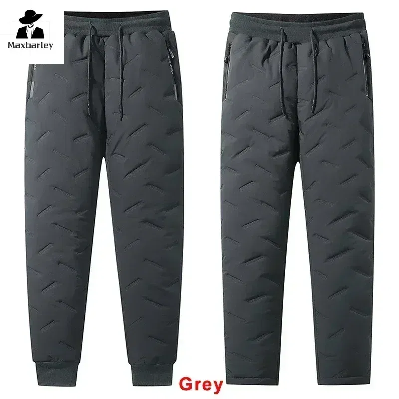 Size: L, Color: SKY BLUE - Winter Down Cotton Pants Men's Casual Waterproof Zipper Pocket Thickened Wool Warm Pants Jogger Outdoor Cold-proof Ski Pants 7XL