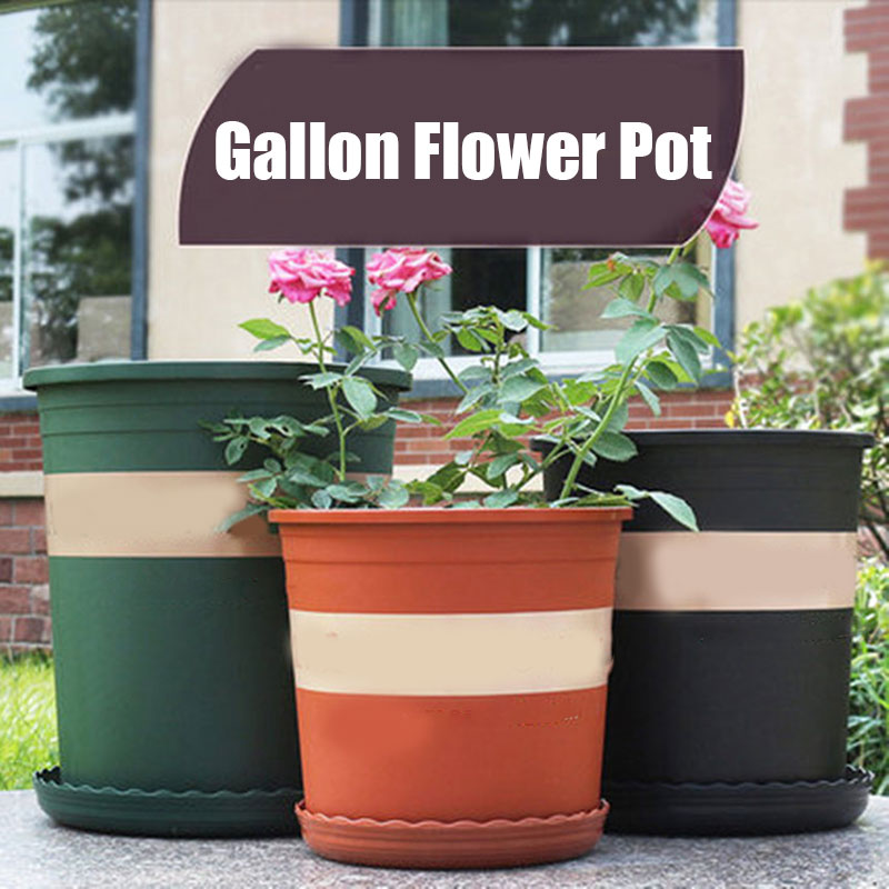 Color: Pink - Large Round Short Flower Pot Control Root Rose Pot Planting Seedling Thickening Plastic Flower Gallon Pot or Tray Potted Plants