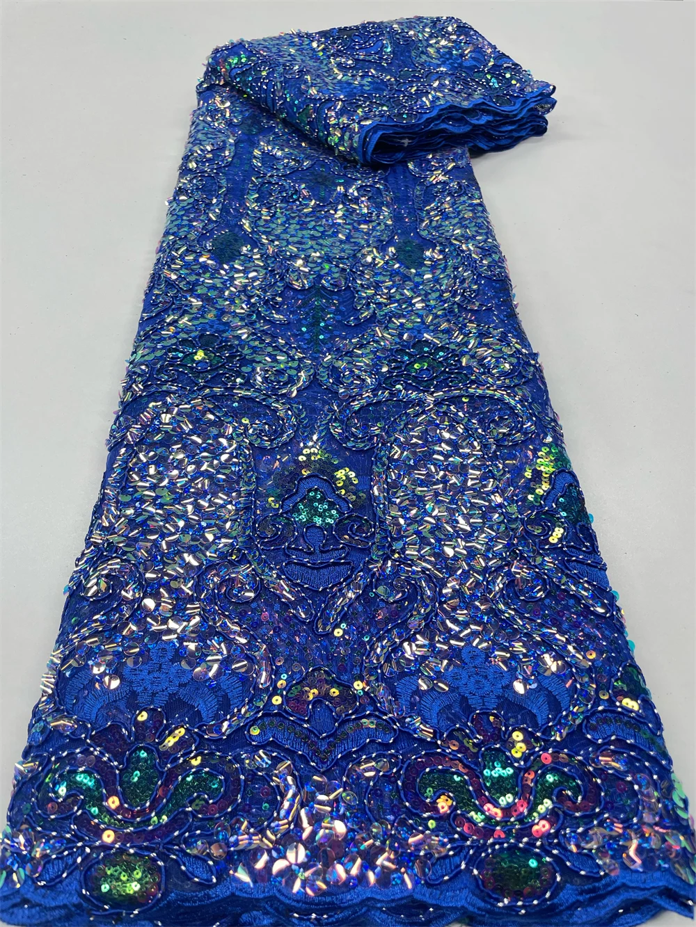 Color: PURPLE, Length: 3 YARDS, Width: 120cm - 2023 High Quality French Mesh Embroidery Sequins Lace Fabric African Nigerian Lace Fabric For Wedding Dress Sewing 3Yards QF154