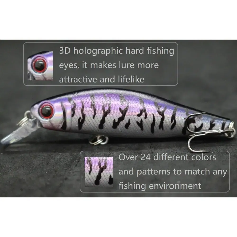 Color: Green Camouflage - wLure Minnow Fishing Lure Jerkbait 9g 8cm 0.5 Meter Depth 2 Black Nickle #8 Hooks 3D Hard Eyes M606