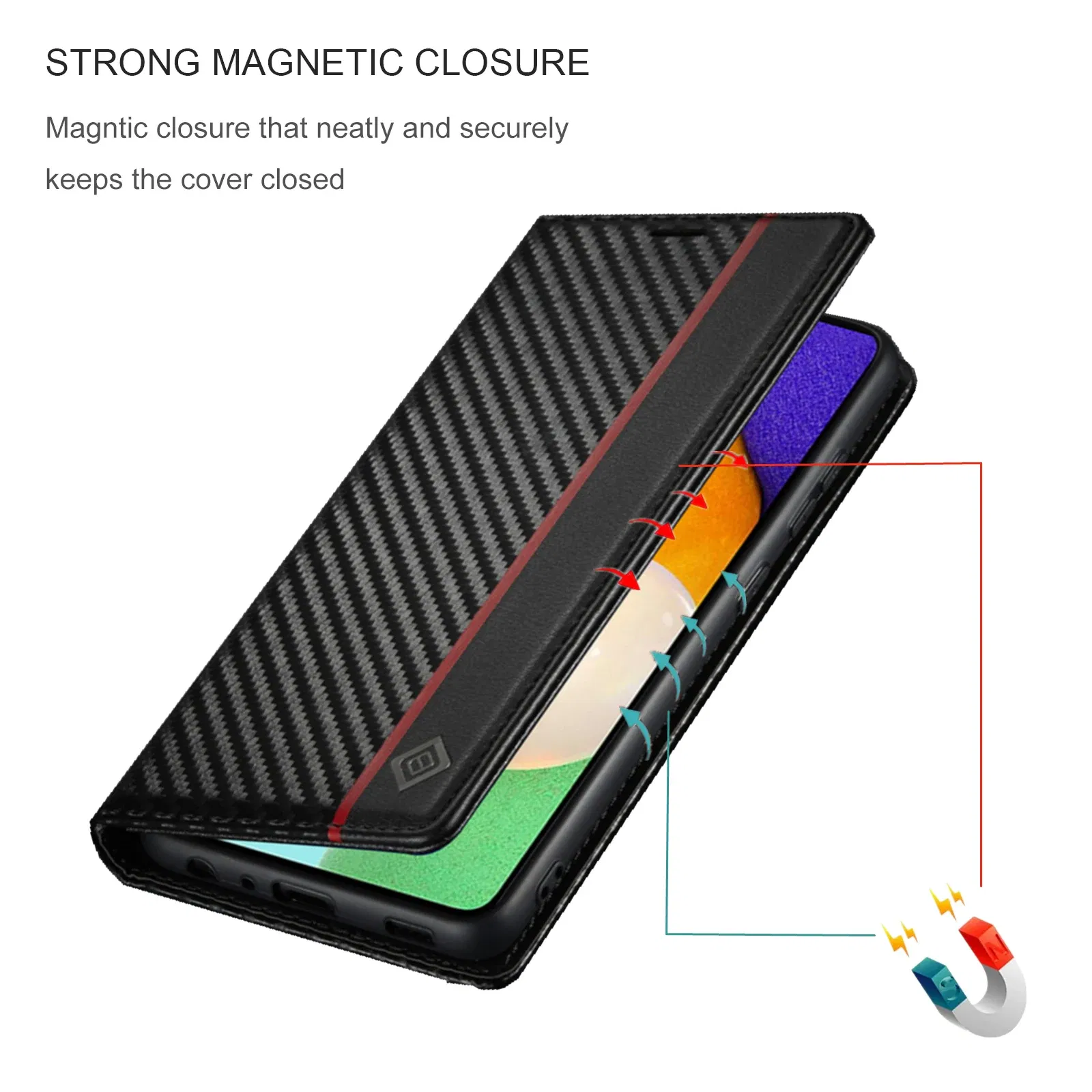 Color: Black, Material: Plastic - Carbon Fiber Leather Case for Samsung A14 A24 A34 A54 5G A13 A23 A33 A53 Galaxy A52 A72 A32 A12 A04S A02S Wallet Card Slot Cover
