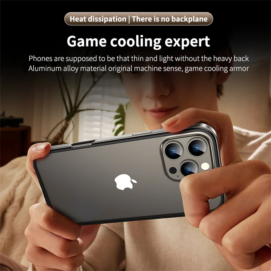 Color: Clear, Material: Microfiber - Titanium Metal Frame Bumper Shockproof Case for IPhone 16 15 Pro Max Plus 5G for Apple Solid Colour Protection Phone Cover