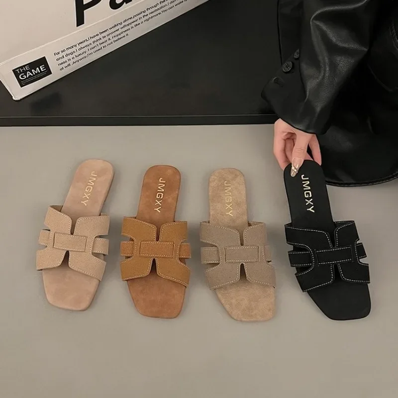 Color: Brown, Shoe Size: 42 - Summer New Women Slippers Flat Bottom Non-slip Outdoor Open Toe Beach Female Sandals Sexy Fashion Design Slides Woman Shoes