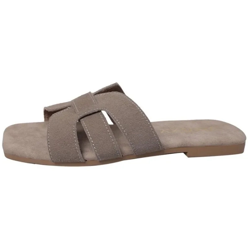 Color: Brown, Shoe Size: 42 - Summer New Women Slippers Flat Bottom Non-slip Outdoor Open Toe Beach Female Sandals Sexy Fashion Design Slides Woman Shoes