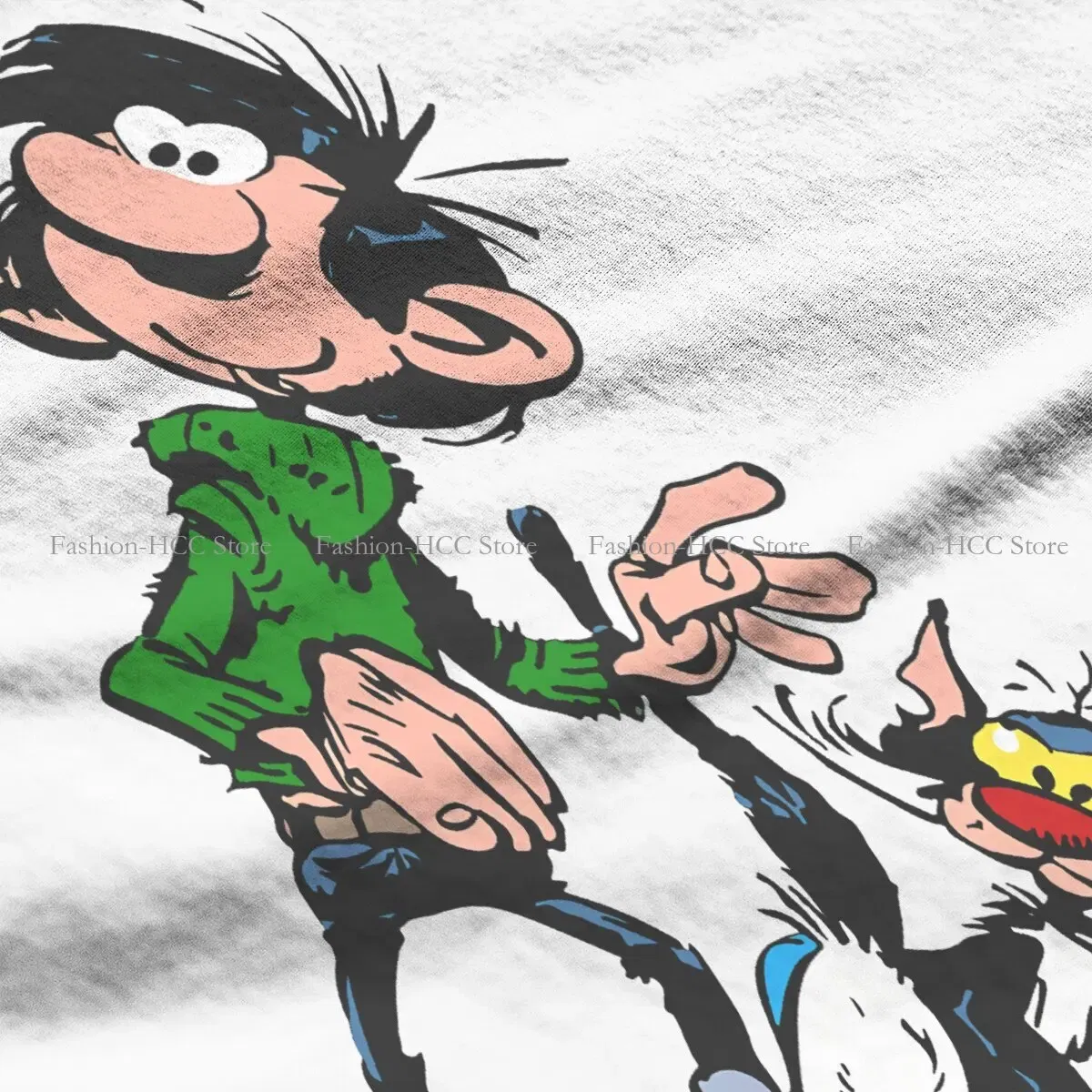 Color: WHITE, Size: XXXL - Gaston Lagaffe Comic Polyester TShirts Cartoon Color Big Ben Walking With Cat Classic Personalize Homme T Shirt Funny Tops