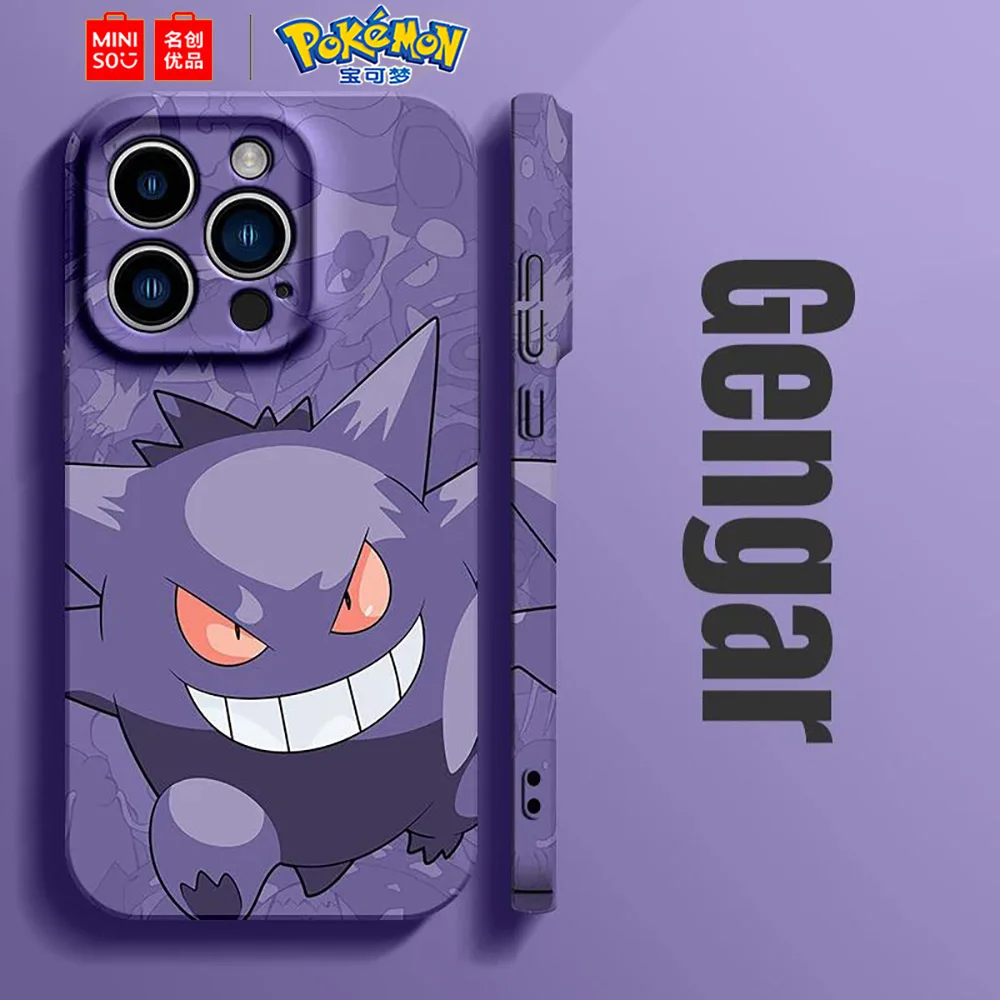 Color: Gold, Material: leather - Miniso Pokemon Collaboration Pikachu Gengar Phone Case For iPhone 15 14 13 11 12 16 Pro Max Plus X XR Girl Silicone Phone Case