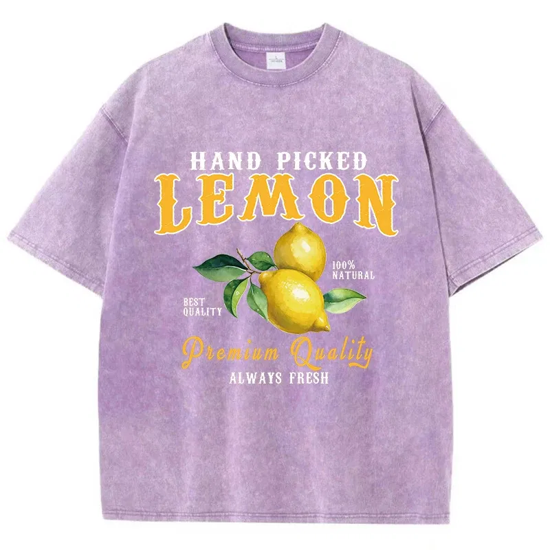Color: GRAY, Size: XXL - Summer Lemon Washed T-Shirts Womens Cotton Oversized O-Neck T Shirts Fresh Fruit Prints Tops Casual Short Sleeve Woman Clothes