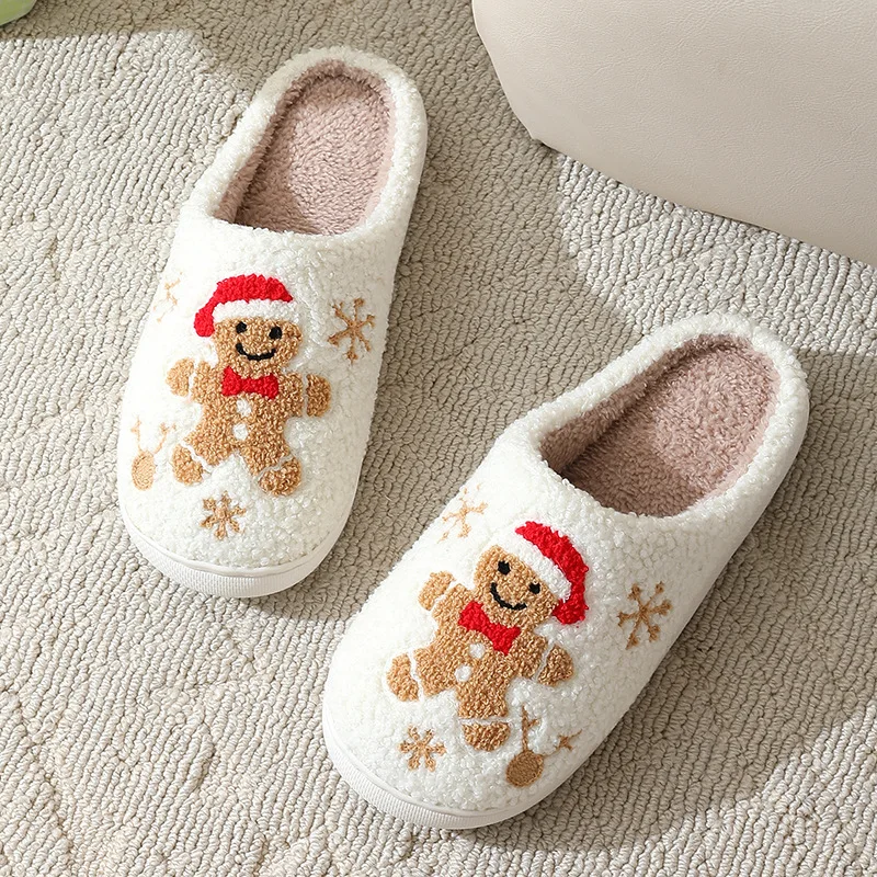 Shoe Size: 40-41, Color: Grape - Cute Gingerbread Winter Warm Christmas Women Slippers  Slides Couple Houseshoes Men Bedroom Flat Soft Sole Home Shoes for Gift