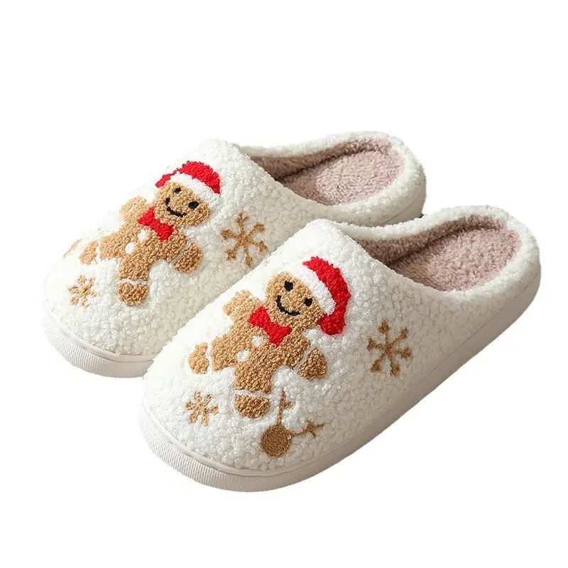 Shoe Size: 40-41, Color: Grape - Cute Gingerbread Winter Warm Christmas Women Slippers  Slides Couple Houseshoes Men Bedroom Flat Soft Sole Home Shoes for Gift