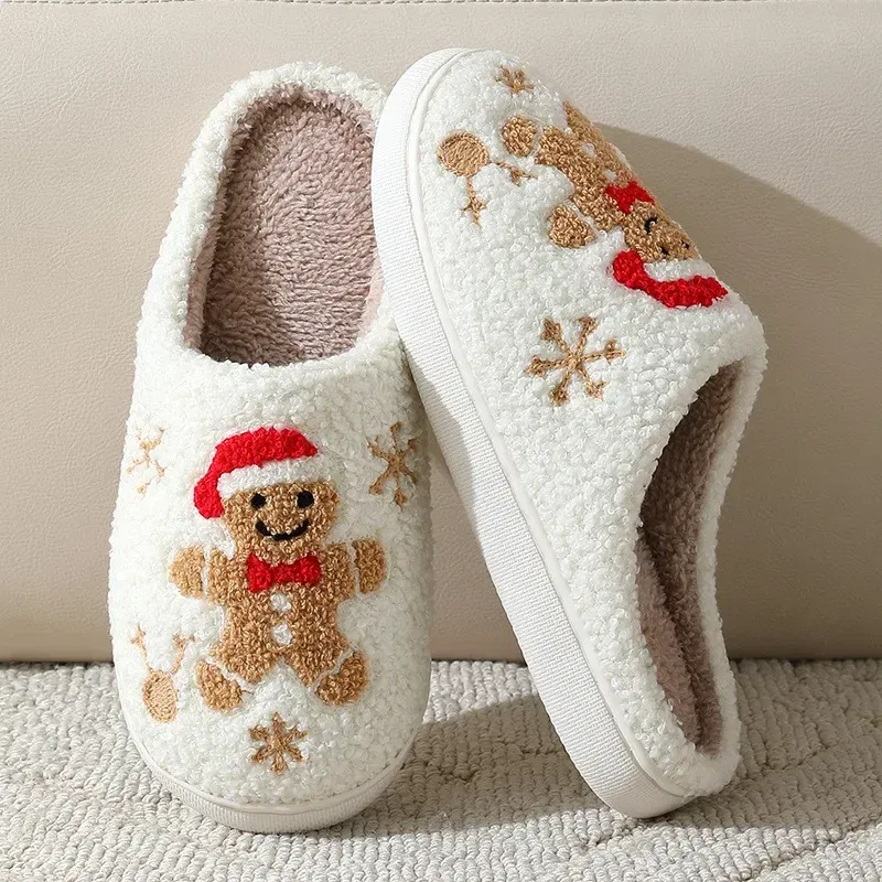 Shoe Size: 40-41, Color: Grape - Cute Gingerbread Winter Warm Christmas Women Slippers  Slides Couple Houseshoes Men Bedroom Flat Soft Sole Home Shoes for Gift