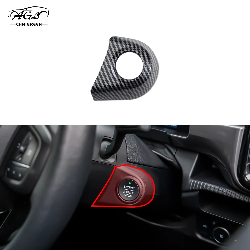 Color Name: Red - 1pc ABS Carbon Fiber Color Red Engine Start Stop Button Frame Trim Cover for Ford Ranger Everest 2023