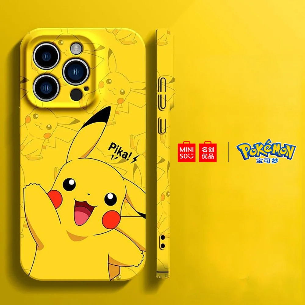 Color: Brown, Material: ABS - Miniso Pokemon Collaboration Pikachu Gengar Phone Case For iPhone 15 14 13 11 12 16 Pro Max Plus X XR Girl Silicone Phone Case