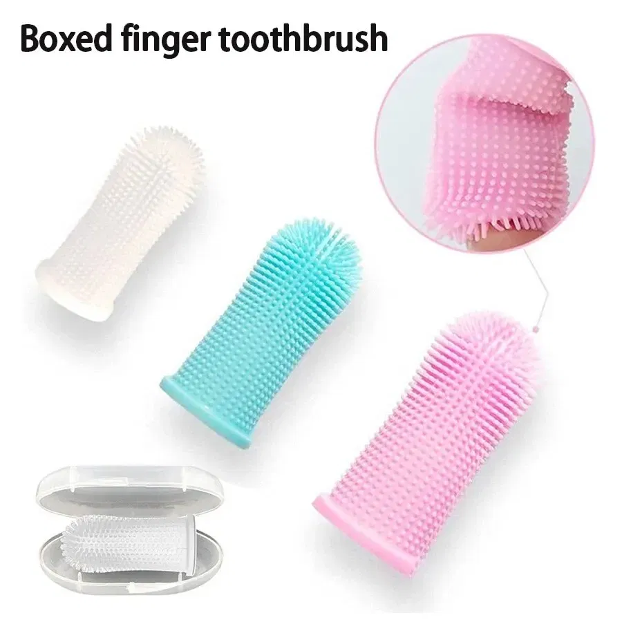 Color: Pink - Pet Finger Toothbrush Cleaning Products for Cats and DogsOral Cleaning ToothbrushesSilicone Bristles