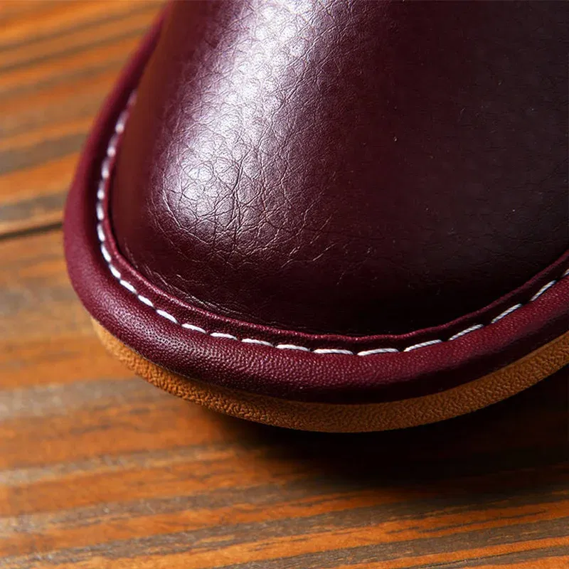 Color: Brown, Shoe Size: 6 - Mens Bedroom Leather Slippers Unisex Black Home Shoes Big Size 47 48 Man's Slippers Indoor Comfy Males Slides Family Flats Shoes
