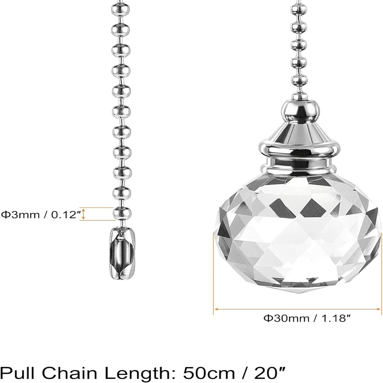 Color: green, Ships From: CHINA - Ceiling Fan Pull Chain, 20 Inch Nickel Finish Chain Ornament Extension, 30mm Red Crystal Ball Pendant 2Pcs