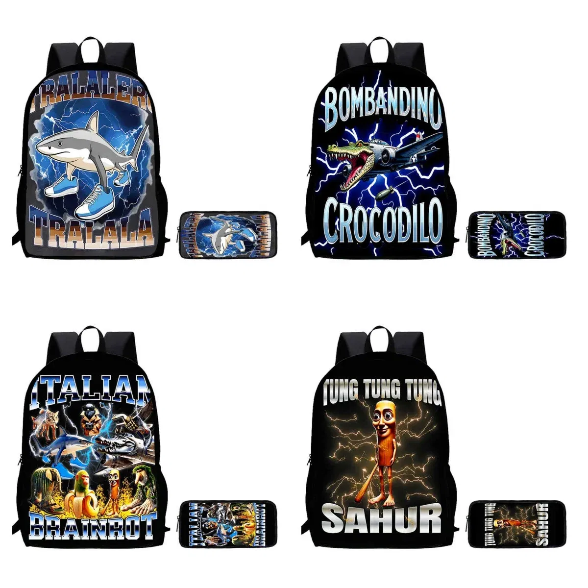 Color: army green, Ships From: CHINA - 2Pcs Set School Backpack for Age 5-10,Light Weight Kids Backpack,Cartoon BrainRot Printed School Bags for Boys Girl,Best Gift