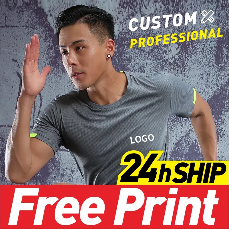 Color: black, Size: S, Ships From: CN - Men's t-shirt quick-drying sports top, custom logo running T-shirt, trainer fitness shirt