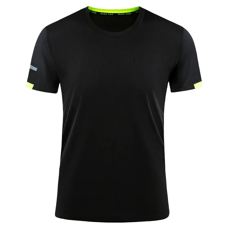 Color: black, Size: S, Ships From: CN - Men's t-shirt quick-drying sports top, custom logo running T-shirt, trainer fitness shirt