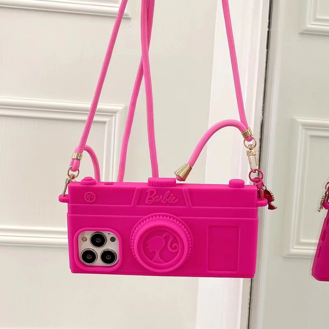 Material: Canvas, Color: Beige - Pink Camera Case For iPhone 15 14 13 12 11 Pro Max Kawaii Fashion Case Fashion Pendant Cute Girl