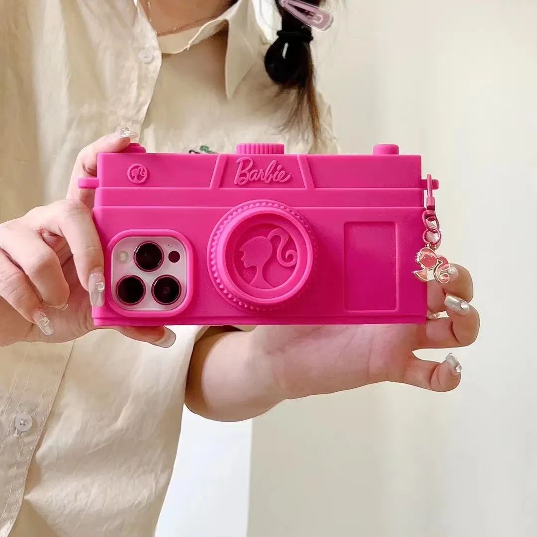 Material: Canvas, Color: Beige - Pink Camera Case For iPhone 15 14 13 12 11 Pro Max Kawaii Fashion Case Fashion Pendant Cute Girl