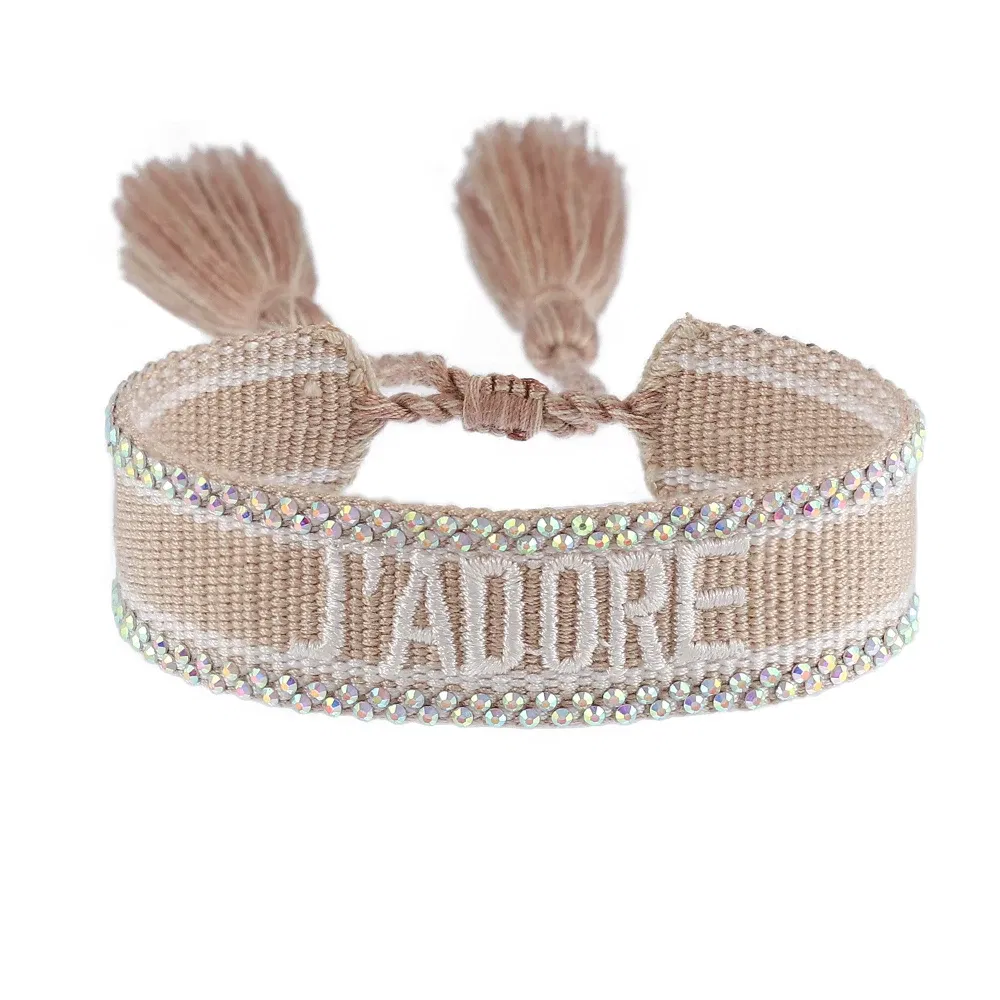 Metal Color: Titanium Plated - Bling Crystal Woven Friendship Bracelets Adjustable Rope Stackable Bangle For Women