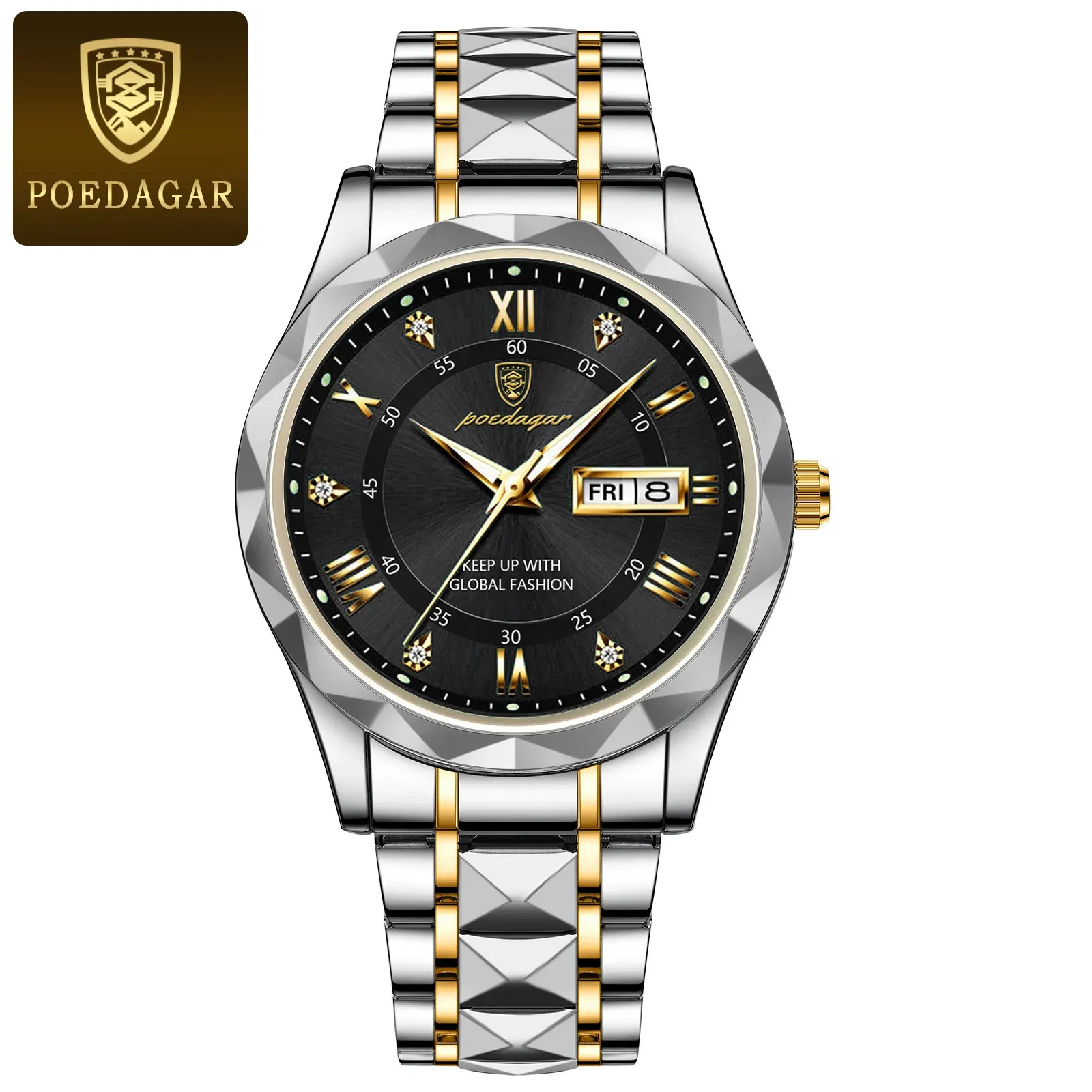 Color: Red - POEDAGAR Luxury Business Man Wristwatch Waterproof Luminous Date Week Men Watch For Men Quartz Clock Leather Men's Watches reloj