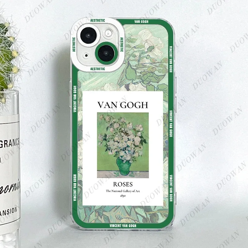 Color: green, Material: Cotton - Van Gogh Oil Painting Phone Case For iPhone 11 12 13 14 15 16 Pro Max XR X XS Mini 8 7 Plus SE 2020 2022 Transparent Case