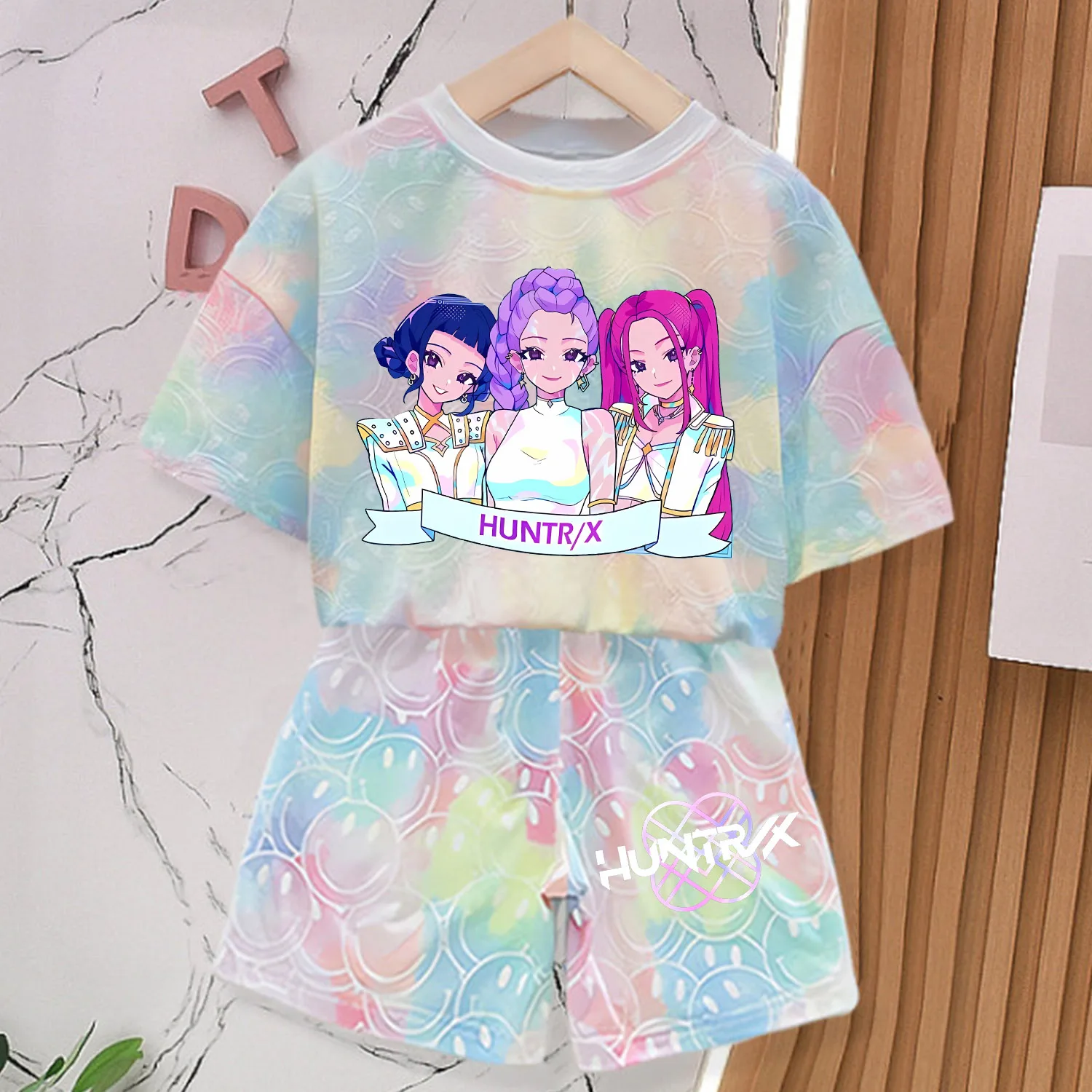 Color: Clear, Size: 3" - KPop Demon Hunters New T-shirt Pants Set Girls Summer Clothing Kawaii Smile Face Short Sleeve Outfits Kids Tee Top Pajamas Gift